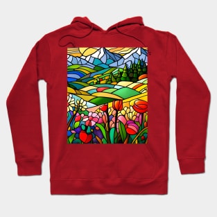 Stained Glass Colorful Mountain Meadow Hoodie